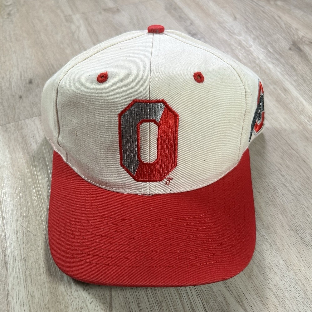 VTG Ohio State Buckeyes Snapback Hat NCAA College Pioneer Beige Red Cap